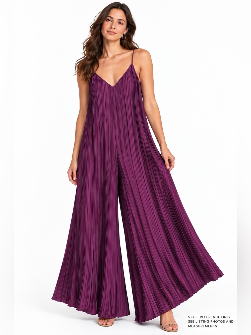 Anthropologie Wine Plisse Wide Leg Jumpsuit Lace Up Back XL NWT